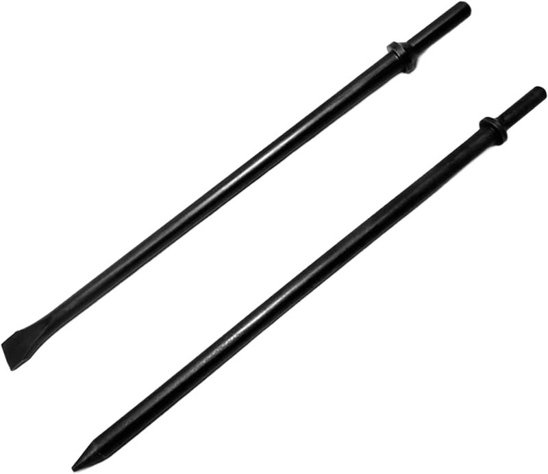 Phyxlyn Pneumatic Cold Chisel Set, 3/4" Width 14" Long Air Pneumatic Hammer, Flat and Point Chisels with Round Collar for Concrete and Tile, Air Hammer Punch Chipping Bits Tool, Cr-Mo Alloy Steel - Image 1